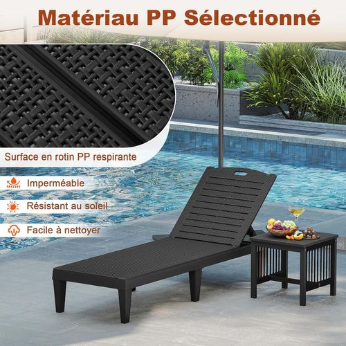 Lot De 2 Bains De Soleil, Chaise Longue Jardin, Dossiers Réglables, 156 X 55 X 83 Cm (noir)