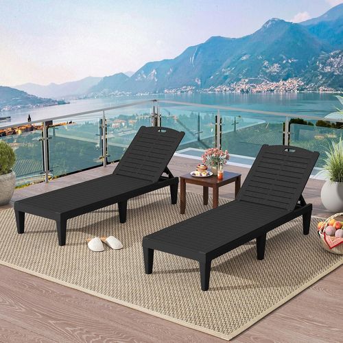 Lot De 2 Bains De Soleil, Chaise Longue Jardin, Dossiers Réglables, 156 X 55 X 83 Cm (noir)