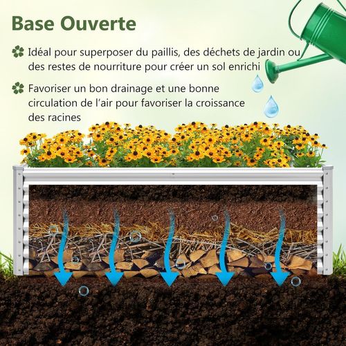 Lit De Jardin Surélevé De 60 Cm à Fond Ouvert, Rectangulaire, 180 X 95 X 60 Cm (argenté)