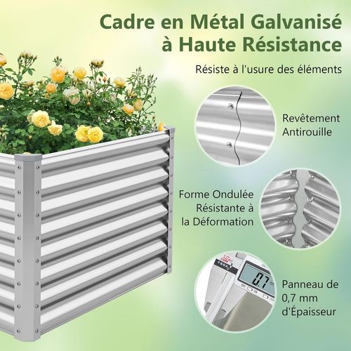 Lit De Jardin Surélevé De 60 Cm à Fond Ouvert, Rectangulaire, 180 X 95 X 60 Cm (argenté)