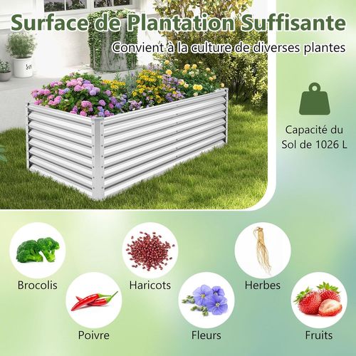 Lit De Jardin Surélevé De 60 Cm à Fond Ouvert, Rectangulaire, 180 X 95 X 60 Cm (argenté)