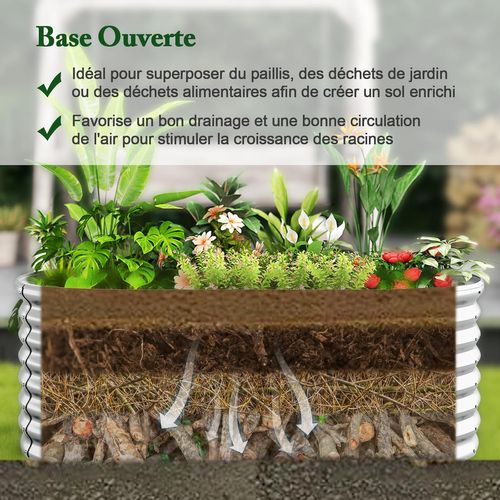 Lit De Jardin Surélevé De 60 Cm à Fond Ouvert, Ovale En Métal, 165 X 80 X 60 Cm (argenté)