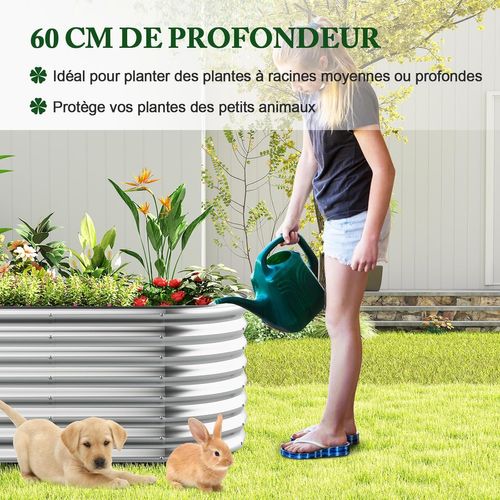 Lit De Jardin Surélevé De 60 Cm à Fond Ouvert, Ovale En Métal, 165 X 80 X 60 Cm (argenté)