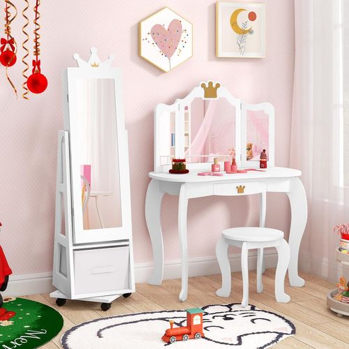 Armoire à Bijoux Enfant Avec Roulettes Et Base Pivotante, Dispositif Anti-basculement