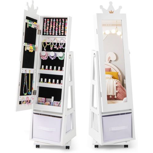 Armoire à Bijoux Enfant Avec Roulettes Et Base Pivotante, Dispositif Anti-basculement