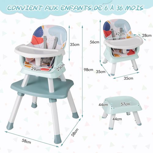 6 En 1 Chaise Haute Bébé Evolutive Avec Plateau, Chaise D'alimentation,charge 25kg (multicolore)