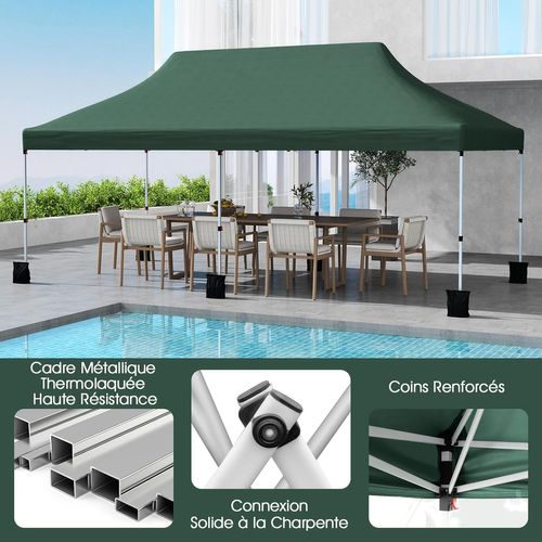 Tonnelle De Jardin Pop-up Pliable 300x600cm, Imperméable Protection Solaire 3 Hauteurs (vert)