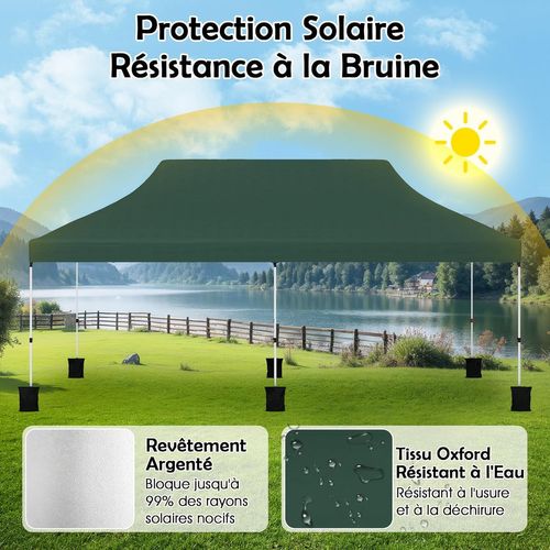 Tonnelle De Jardin Pop-up Pliable 300x600cm, Imperméable Protection Solaire 3 Hauteurs (vert)