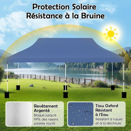 Tonnelle De Jardin Pop-up Pliable 300x600cm, Imperméable Protection Solaire 3 Hauteurs (bleu)