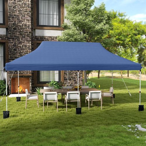 Tonnelle De Jardin Pop-up Pliable 300x600cm, Imperméable Protection Solaire 3 Hauteurs (bleu)