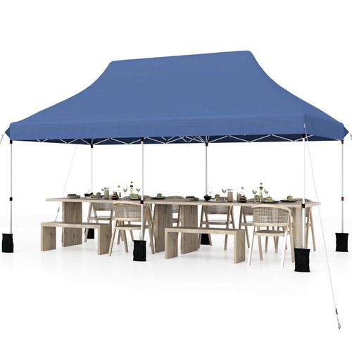 Tonnelle De Jardin Pop-up Pliable 300x600cm, Imperméable Protection Solaire 3 Hauteurs (bleu)