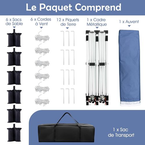 Tonnelle De Jardin Pop-up Pliable 300x600cm, Imperméable Protection Solaire 3 Hauteurs (bleu)