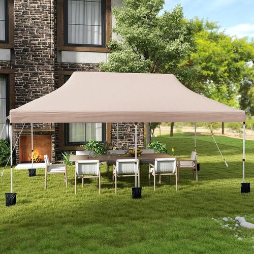Tonnelle De Jardin Pop-up Pliable 300x600cm, Imperméable Protection Solaire 3 Hauteurs (beige)