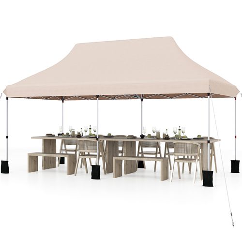 Tonnelle De Jardin Pop-up Pliable 300x600cm, Imperméable Protection Solaire 3 Hauteurs (beige)