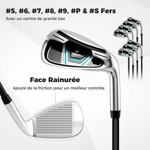 Ensemble Club De Golf Portable, Sac Trépied Avec Driver 460cc #1, Bois #3 Hybride Fers