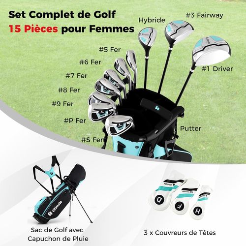 Ensemble Club De Golf Portable, Sac Trépied Avec Driver 460cc #1, Bois #3 Hybride Fers
