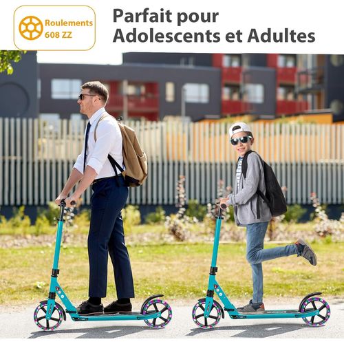 Trottinette Enfant Pliable Avec 2 Roues Clignotantes, Hauteurs Réglables, Frein à Pied (vert)