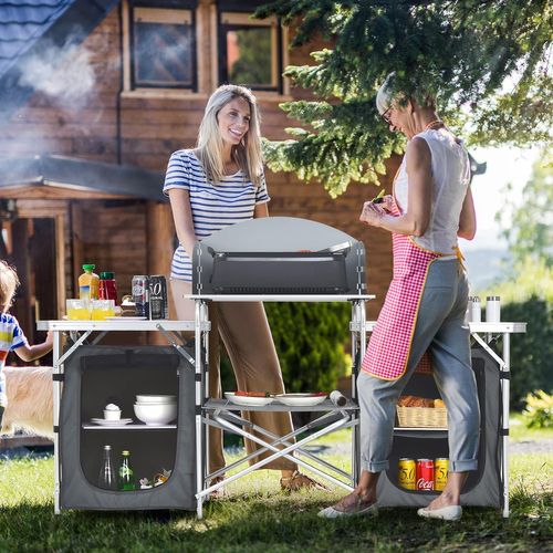 Table De Camping Pliable Avec Etagère De Rangement Et Protection Anti-eclaboussures (gris)