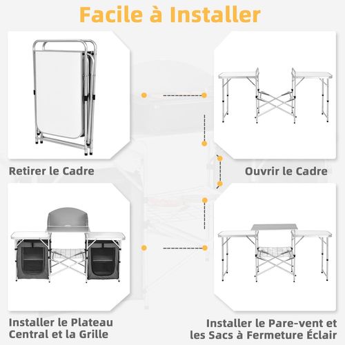 Table De Camping Pliable Avec Etagère De Rangement Et Protection Anti-eclaboussures (gris)