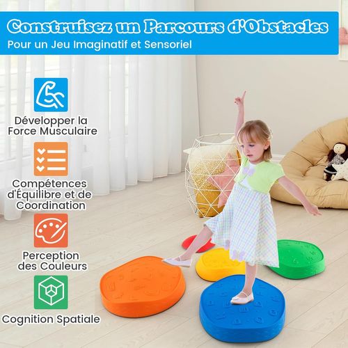 5 Pierres D'équilibre Empilables Enfant Avec Bord Tpe, Parcours Motricité Enfant, Rond