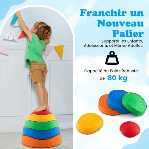 5 Pierres D'équilibre Empilables Enfant Avec Bord Tpe, Parcours Motricité Enfant, Rond