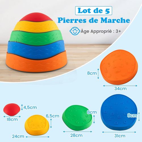5 Pierres D'équilibre Empilables Enfant Avec Bord Tpe, Parcours Motricité Enfant, Rond