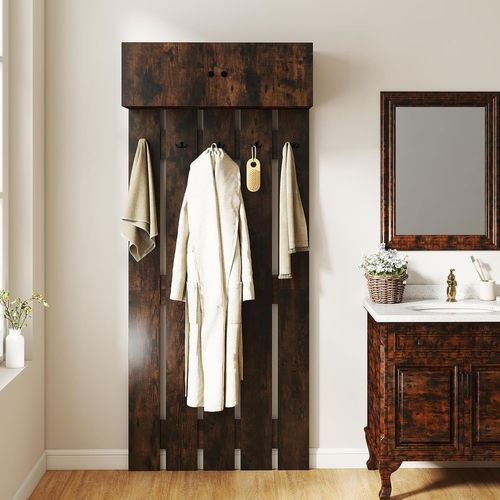 Porte-manteau Mural Pour Entrée, Portant Mural 210 Cm, 90 X 33 X 210 Cm, (marron Rustique)