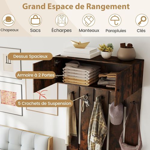 Porte-manteau Mural Pour Entrée, Portant Mural 210 Cm, 90 X 33 X 210 Cm, (marron Rustique)