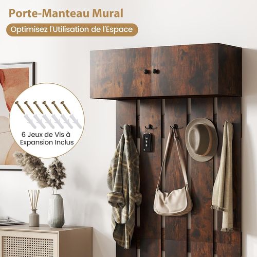 Porte-manteau Mural Pour Entrée, Portant Mural 210 Cm, 90 X 33 X 210 Cm, (marron Rustique)