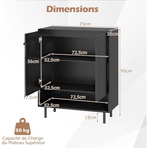 Buffet Bas,buffet Salon Avec Compartiment Ouvert,meuble Rangement Pour Entrée,étagère Réglable(noir)