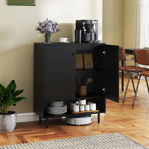 Buffet Bas,buffet Salon Avec Compartiment Ouvert,meuble Rangement Pour Entrée,étagère Réglable(noir)