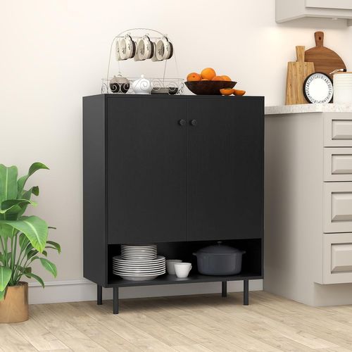 Buffet Bas,buffet Salon Avec Compartiment Ouvert,meuble Rangement Pour Entrée,étagère Réglable(noir)