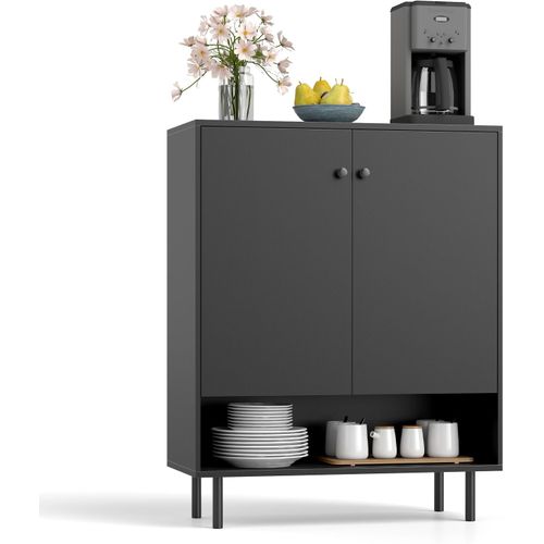 Buffet Bas,buffet Salon Avec Compartiment Ouvert,meuble Rangement Pour Entrée,étagère Réglable(noir)