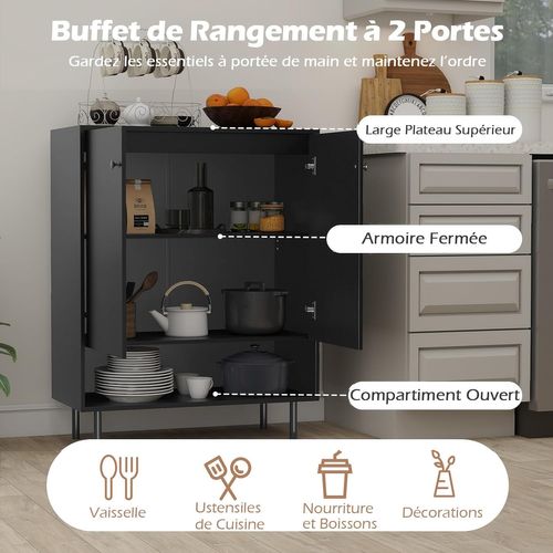 Buffet Bas,buffet Salon Avec Compartiment Ouvert,meuble Rangement Pour Entrée,étagère Réglable(noir)