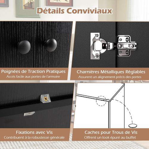 Buffet Bas,buffet Salon Avec Compartiment Ouvert,meuble Rangement Pour Entrée,étagère Réglable(noir)