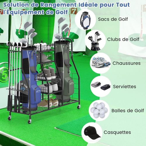 Support De Rangement Pour Sac De Golf Avec Roues Universelles Verrouillables, 122 X 40 X 103 Cm