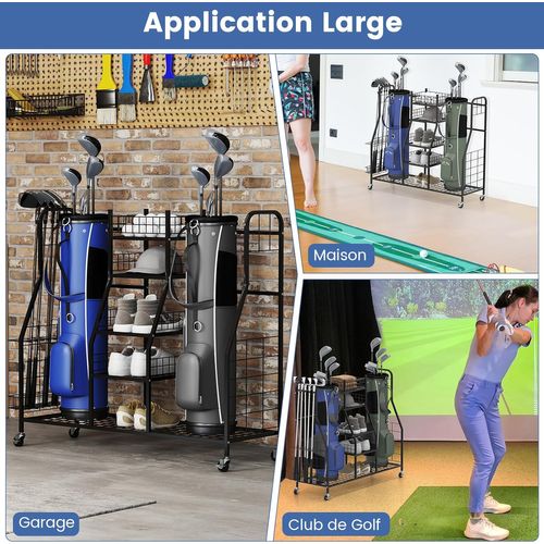 Support De Rangement Pour Sac De Golf Avec Roues Universelles Verrouillables, 122 X 40 X 103 Cm
