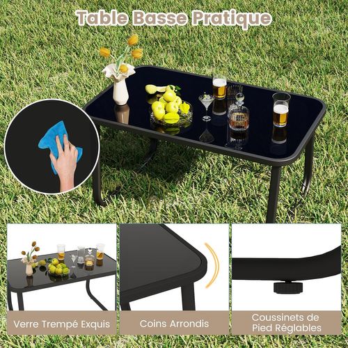 Salon De Jardin 4 Pièces Avec Chaises à Bascule Table En Verre Et Causeuse, Charge 150kg(marron)