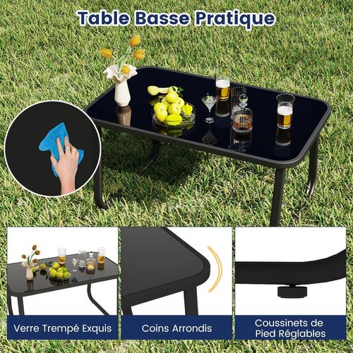 Salon De Jardin 4 Pièces Avec Chaises à Bascule Table En Verre, Cadre Métallique