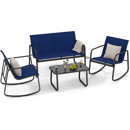 Salon De Jardin 4 Pièces Avec Chaises à Bascule Table En Verre, Cadre Métallique