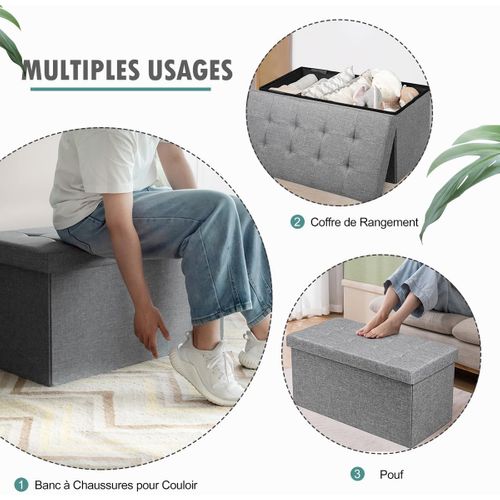 Banc De Rangement Pliable En Tissu, Bac Intérieur Amovible, 80 × 40,5 X 40,5 Cm (gris Clair)