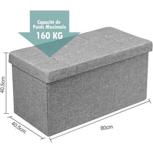Banc De Rangement Pliable En Tissu, Bac Intérieur Amovible, 80 × 40,5 X 40,5 Cm (gris Clair)
