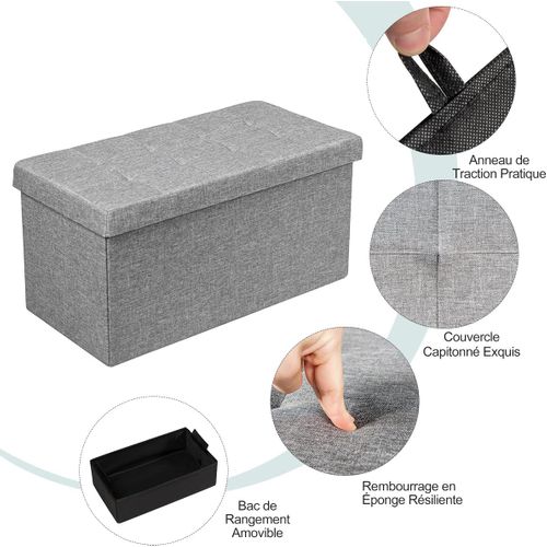 Banc De Rangement Pliable En Tissu, Bac Intérieur Amovible, 80 × 40,5 X 40,5 Cm (gris Clair)