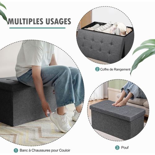 Banc De Rangement Pliable En Tissu, Bac Intérieur Amovible, 80 × 40,5 X 40,5 Cm (gris Foncé)
