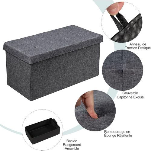 Banc De Rangement Pliable En Tissu, Bac Intérieur Amovible, 80 × 40,5 X 40,5 Cm (gris Foncé)