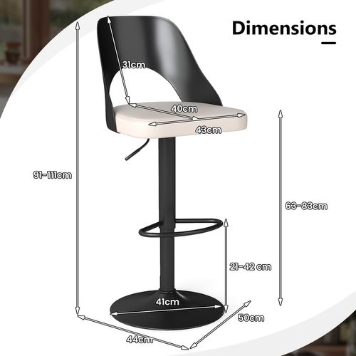 Lot De 2 Tabourets De Bar, Chaise De Bar Avec Siège Élargi, Repose-pieds, Design Modernes (noir,2)