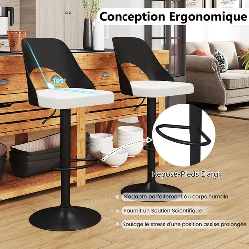 Lot De 2 Tabourets De Bar, Chaise De Bar Avec Siège Élargi, Repose-pieds, Design Modernes (noir,2)
