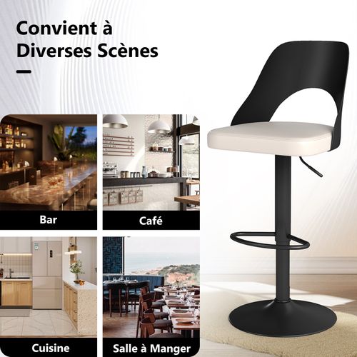 Lot De 2 Tabourets De Bar, Chaise De Bar Avec Siège Élargi, Repose-pieds, Design Modernes (noir,2)