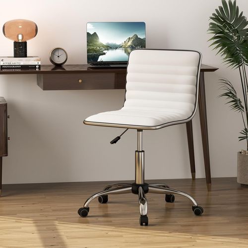 Chaise De Bureau, Ajustable Avec Siège Pivotant Et Roues Universelles, Chaise De Conférence, Blanc