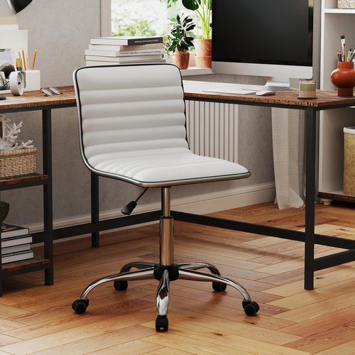 Chaise De Bureau, Ajustable Avec Siège Pivotant Et Roues Universelles, Chaise De Conférence, Blanc